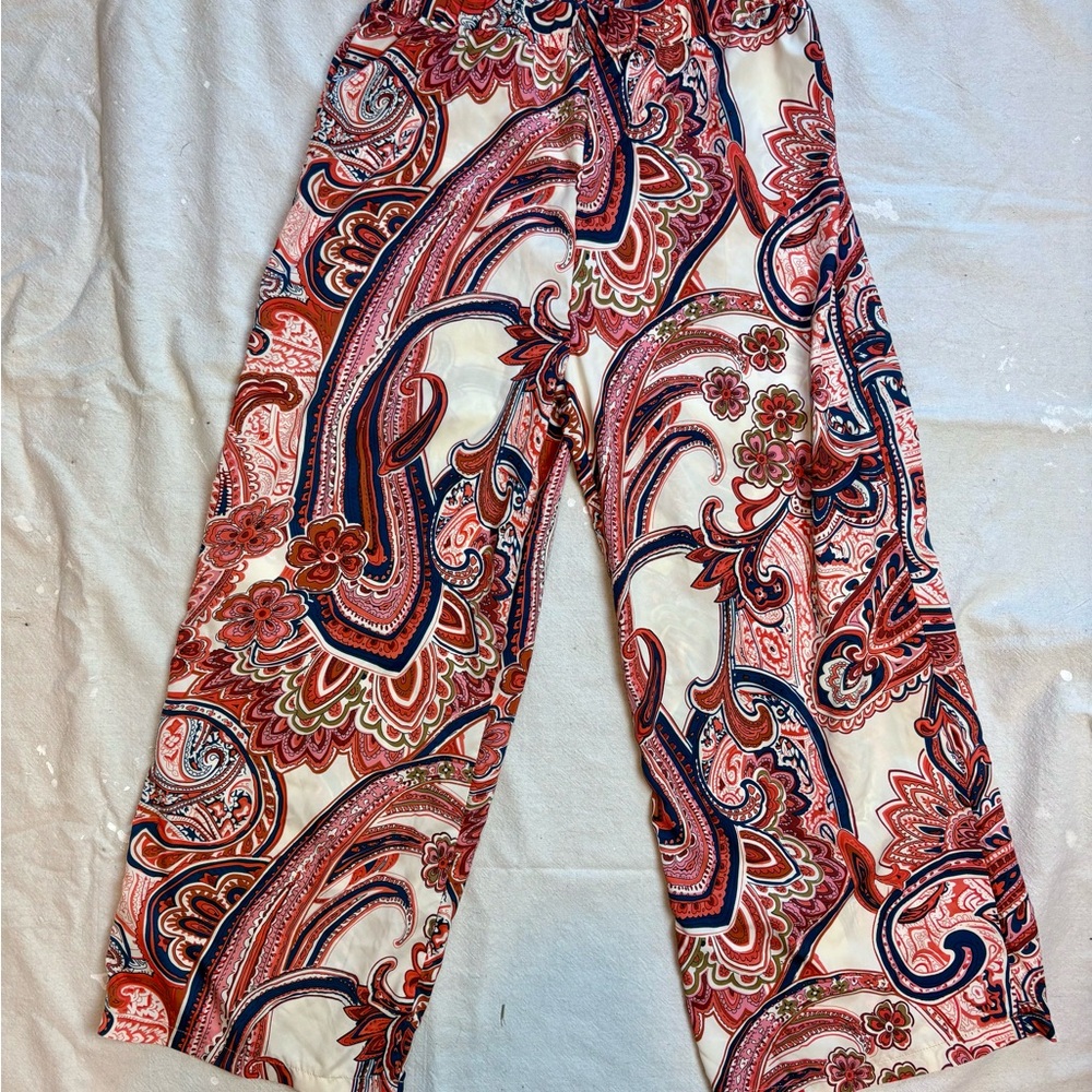 💥3/$30💥Cream Red  Paisley Wide Leg Pants Festival Ethnic Boho